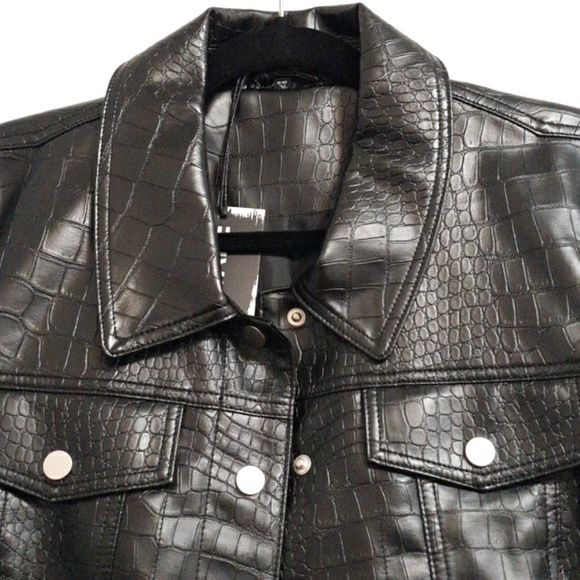 Croc Embossed Faux Leather Jacket Black NWT - Picture 2 of 7